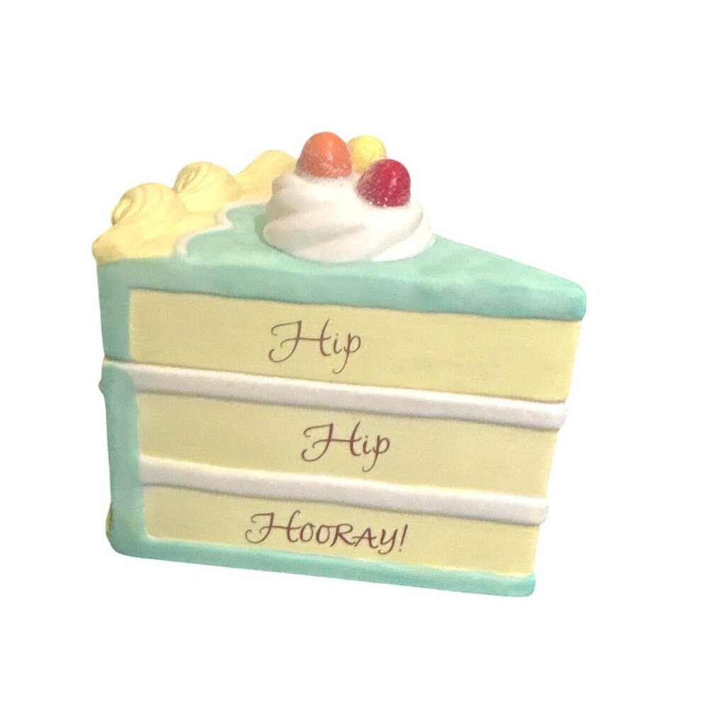 Ceramic Cake‎ Slice Trinket Box With "Hip Hip Hooray!" Design & Removable Lid